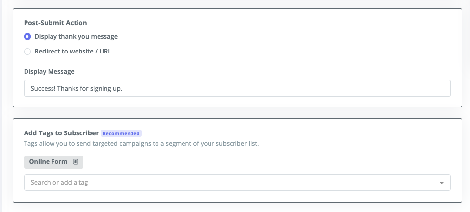 Completed form with submission tagging configured