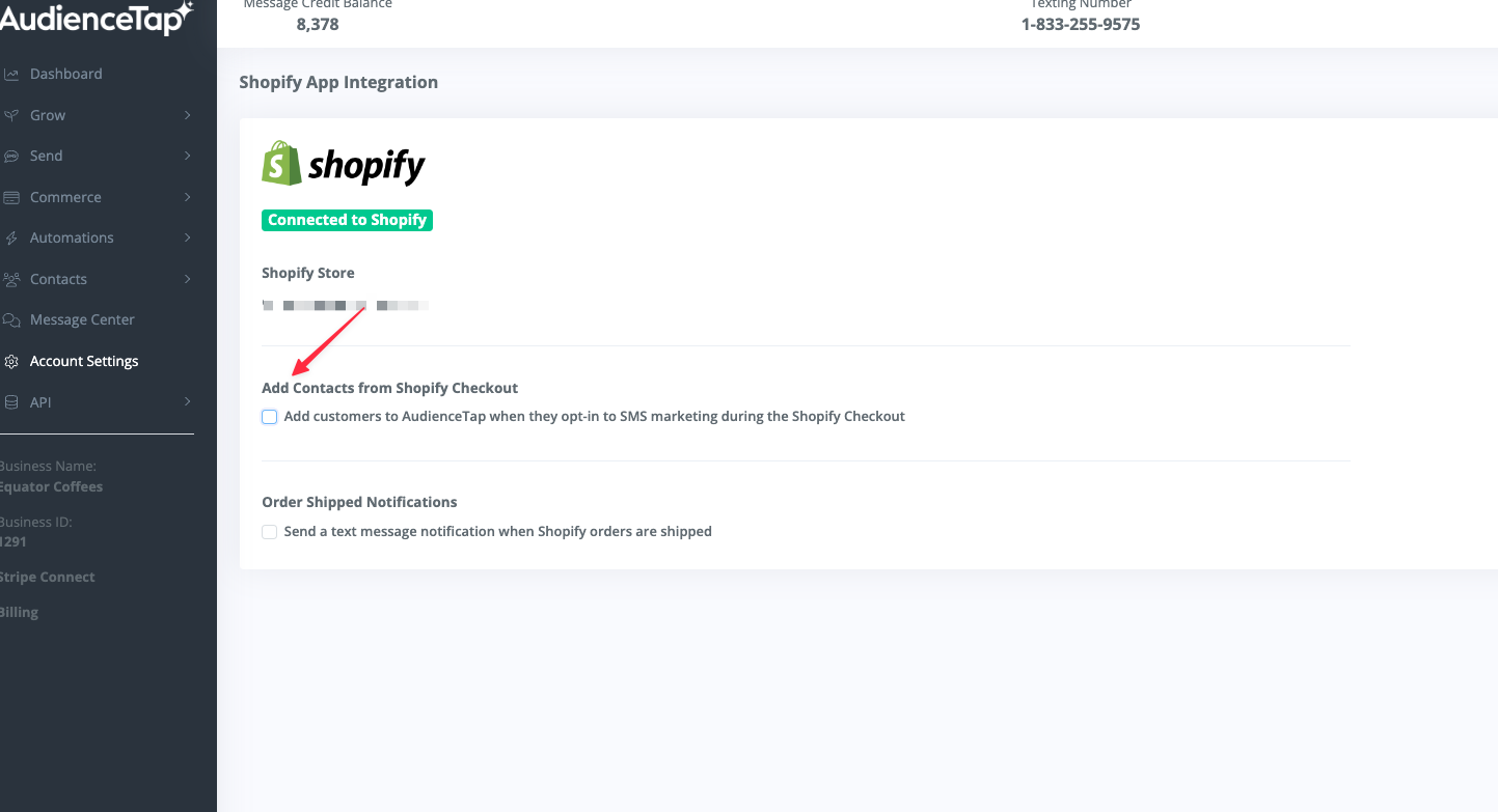 Adding Shopify checkout SMS opt-in contacts to AudienceTap