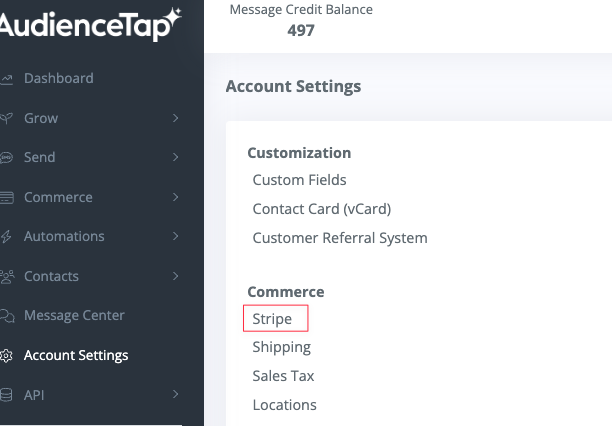 Connecting Stripe from AudienceTap account settings